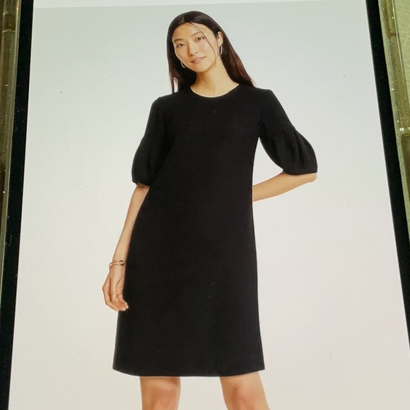 Ann Taylor Dresses & Skirts - Ann Taylor Black Dress  14 w/Lantern Puff Sleeves Pleated & Lined 100% Polyester